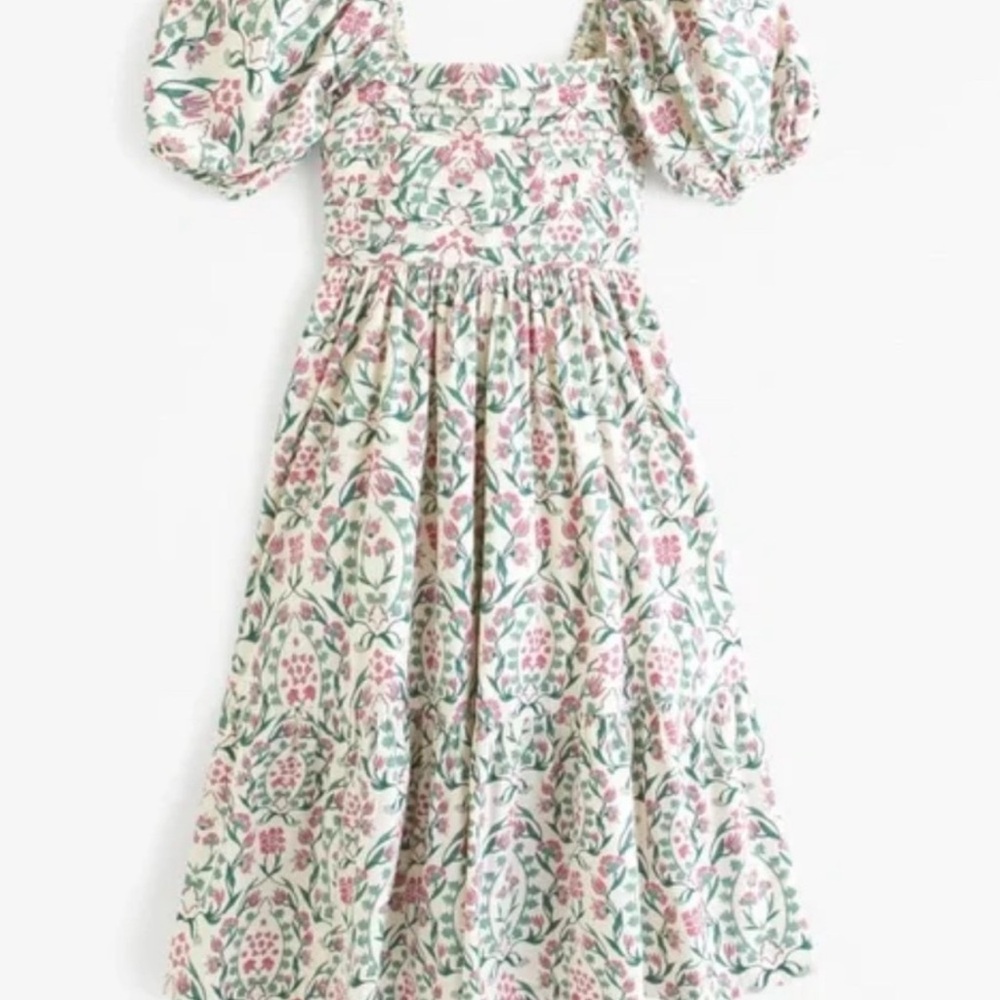 ABERCROMBIE EMERSON POPLIN PUFF SLEEVE MIDI DRESS